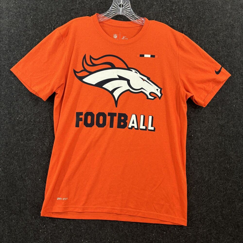 Denver Broncos Shirt Men's Medium Orange Big Logo Nike Dri-FIT Graphic Tee